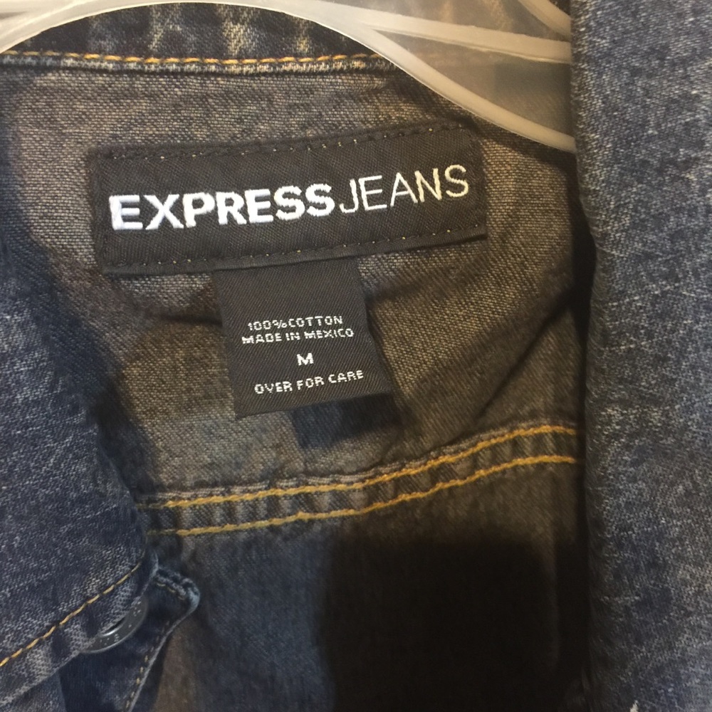 Express Jeans Cropped Button Down Denim Vest - image 5